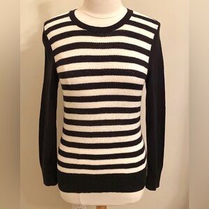 Chaps Black Cream Striped SZ M Preppy Casual Wear Coastal Grandma Nautical Top